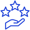 Qualité 3 Étoiles : Excellence et Service Supérieur Main ouverte présentant trois étoiles bleues. Représente l'excellence, la qualité de service, la satisfaction client ou la récompense.